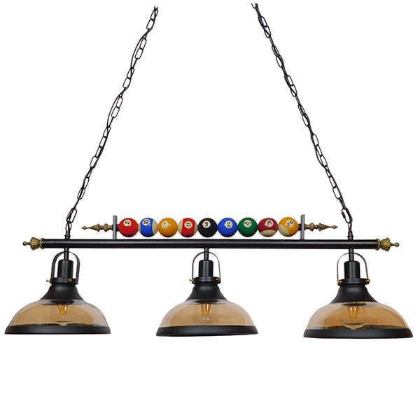 GloboStar® BILLIARD SERIES 01280 Vintage Κρεμαστό Φωτιστικό Φιγούρα Τρίφωτο 3 x E27 IP20 Mαύρο Μέταλλο με Μελί Γυαλί - Μ96 x Π25 x Υ30cm - ledmania.gr