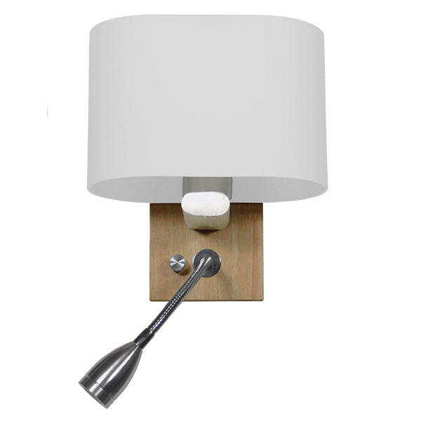 GloboStar® SUTTON 01316 Μοντέρνο Επιτοίχιο Φωτιστικό Απλίκα με LED Βραχίονα Δίφωτο 1 x E27 IP20 Μπεζ Ξύλο, Λευκό Γυαλί με Ασημί Μέταλλο - Μ15 x Π20 x Υ22.5cm - ledmania.gr