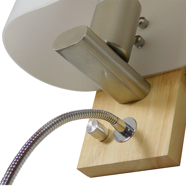 GloboStar® SUTTON 01316 Μοντέρνο Επιτοίχιο Φωτιστικό Απλίκα με LED Βραχίονα Δίφωτο 1 x E27 IP20 Μπεζ Ξύλο, Λευκό Γυαλί με Ασημί Μέταλλο - Μ15 x Π20 x Υ22.5cm - ledmania.gr