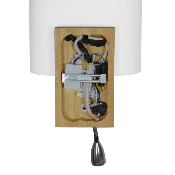 GloboStar® SUTTON 01316 Μοντέρνο Επιτοίχιο Φωτιστικό Απλίκα με LED Βραχίονα Δίφωτο 1 x E27 IP20 Μπεζ Ξύλο, Λευκό Γυαλί με Ασημί Μέταλλο - Μ15 x Π20 x Υ22.5cm - ledmania.gr