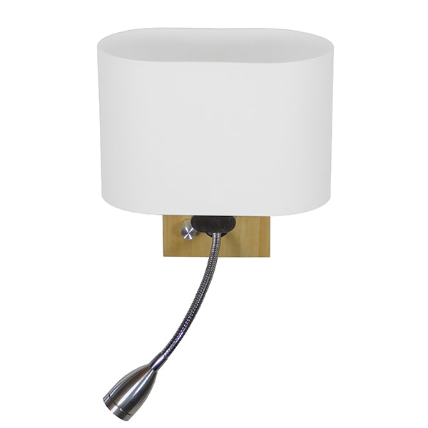 GloboStar® SUTTON 01316 Μοντέρνο Επιτοίχιο Φωτιστικό Απλίκα με LED Βραχίονα Δίφωτο 1 x E27 IP20 Μπεζ Ξύλο, Λευκό Γυαλί με Ασημί Μέταλλο - Μ15 x Π20 x Υ22.5cm - ledmania.gr