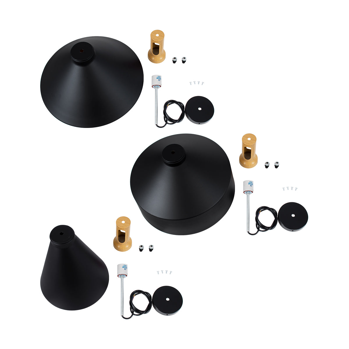 GloboStar® CALYPSO 01334 SET 3 Μοντέρνα Κρεμαστά Φωτιστικά Οροφής Τρίφωτο 3 x E27 Μαύρο - Χρυσό Μεταλλικά με Ξύλινη Βάση Καμπάνα - ledmania.gr