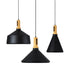 GloboStar® CALYPSO 01334 SET 3 Μοντέρνα Κρεμαστά Φωτιστικά Οροφής Τρίφωτο 3 x E27 Μαύρο - Χρυσό Μεταλλικά με Ξύλινη Βάση Καμπάνα - ledmania.gr