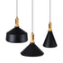 GloboStar® CALYPSO 01334 SET 3 Μοντέρνα Κρεμαστά Φωτιστικά Οροφής Τρίφωτο 3 x E27 Μαύρο - Χρυσό Μεταλλικά με Ξύλινη Βάση Καμπάνα - ledmania.gr