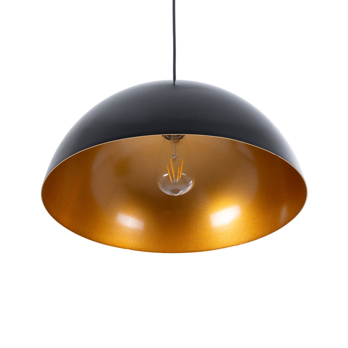 GloboStar® LUNE 01341 Μοντέρνο Κρεμαστό Φωτιστικό Καμπάνα Μονόφωτο 1 x E27 IP20 Μαύρο & Χρυσό Μέταλλο - Μ40 x Π40 x Υ20cm - ledmania.gr