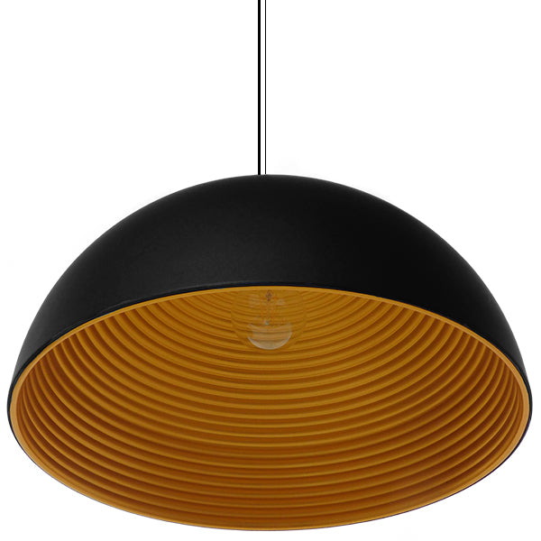 GloboStar® MEDEA 01344 Μοντέρνο Κρεμαστό Φωτιστικό Οροφής Μονόφωτο Μαύρο - Χρυσό Μεταλλικό Καμπάνα Φ60 x Υ30cm - ledmania.gr