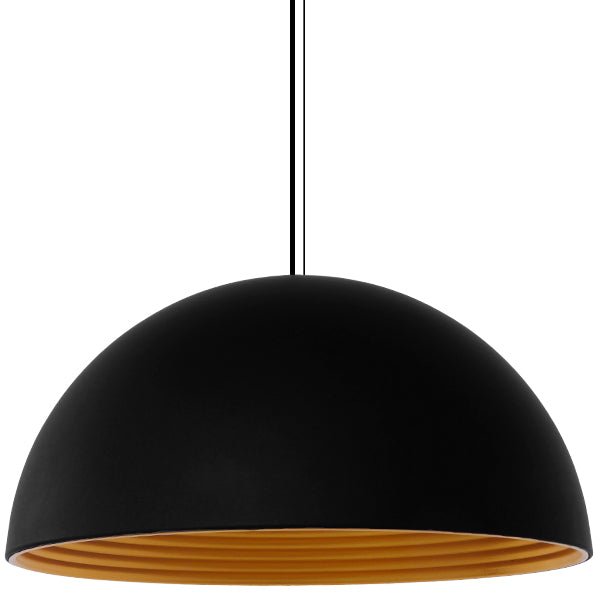 GloboStar® MEDEA 01344 Μοντέρνο Κρεμαστό Φωτιστικό Οροφής Μονόφωτο Μαύρο - Χρυσό Μεταλλικό Καμπάνα Φ60 x Υ30cm - ledmania.gr