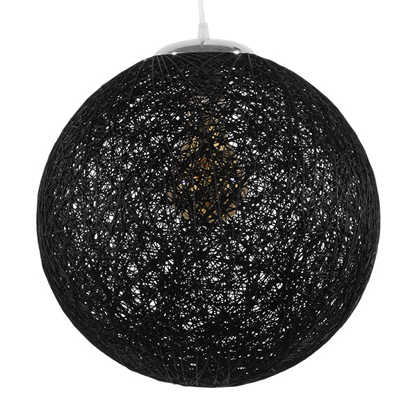 GloboStar® OCEANA 01360 Vintage Κρεμαστό Φωτιστικό Οροφής Μονόφωτο 1 x E27 Μαύρο Ξύλινο Ψάθινο Rattan Φ40 x Υ40cm - ledmania.gr