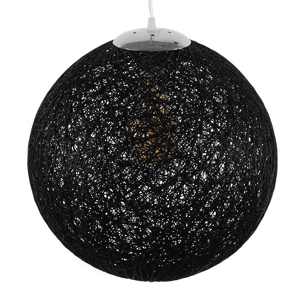GloboStar® OCEANA 01360 Vintage Κρεμαστό Φωτιστικό Οροφής Μονόφωτο 1 x E27 Μαύρο Ξύλινο Ψάθινο Rattan Φ40 x Υ40cm - ledmania.gr
