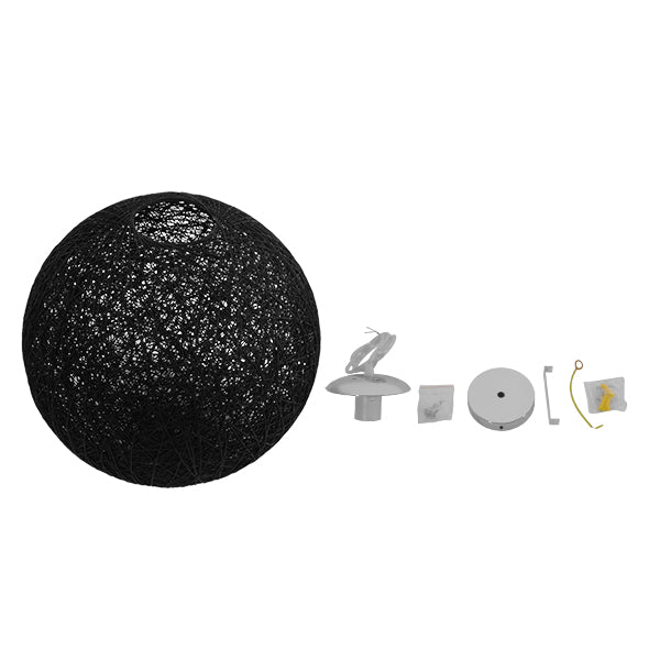 GloboStar® OCEANA 01360 Vintage Κρεμαστό Φωτιστικό Οροφής Μονόφωτο 1 x E27 Μαύρο Ξύλινο Ψάθινο Rattan Φ40 x Υ40cm - ledmania.gr