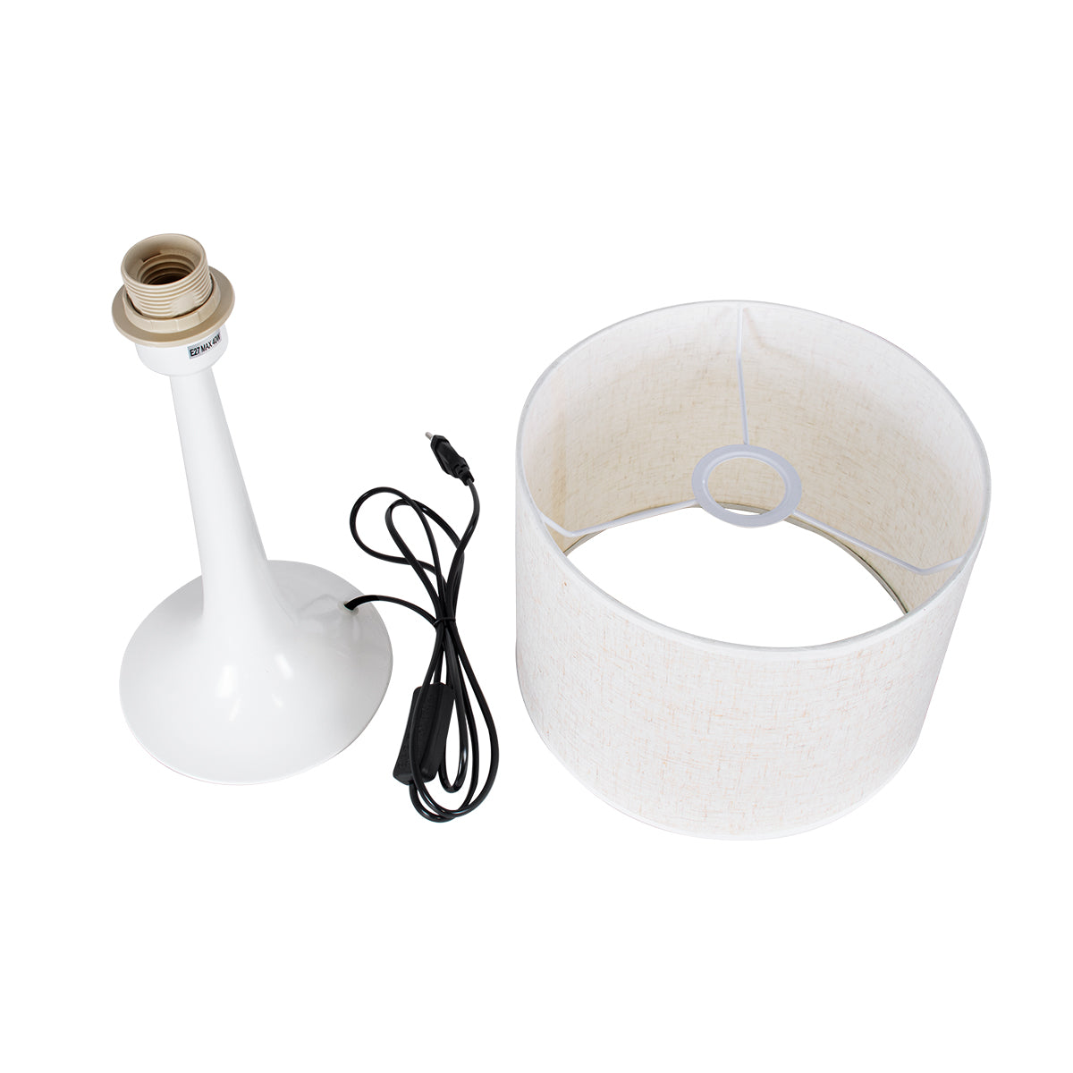 GloboStar® AMBROSIA 01395 Μοντέρνο Επιτραπέζιο Φωτιστικό Πορτατίφ Μονόφωτο 1 x E27 IP20 Λευκό Μέταλλo με Λευκό Ύφασμα - Μ25 x Π25 x Υ46cm - ledmania.gr