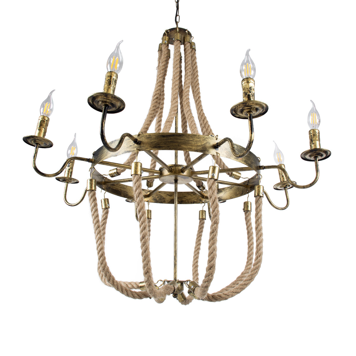 GLOBOSTAR® VICTORIAN 01405 Vintage Κρεμαστό Φωτιστικό Οροφής με Ντουί 8 x E14 AC 220-240V IP20 - Μπρούτζινο Εφέ Σκουριάς & Μπεζ - Μ87 x Π87 x Υ80cm - ledmania.gr