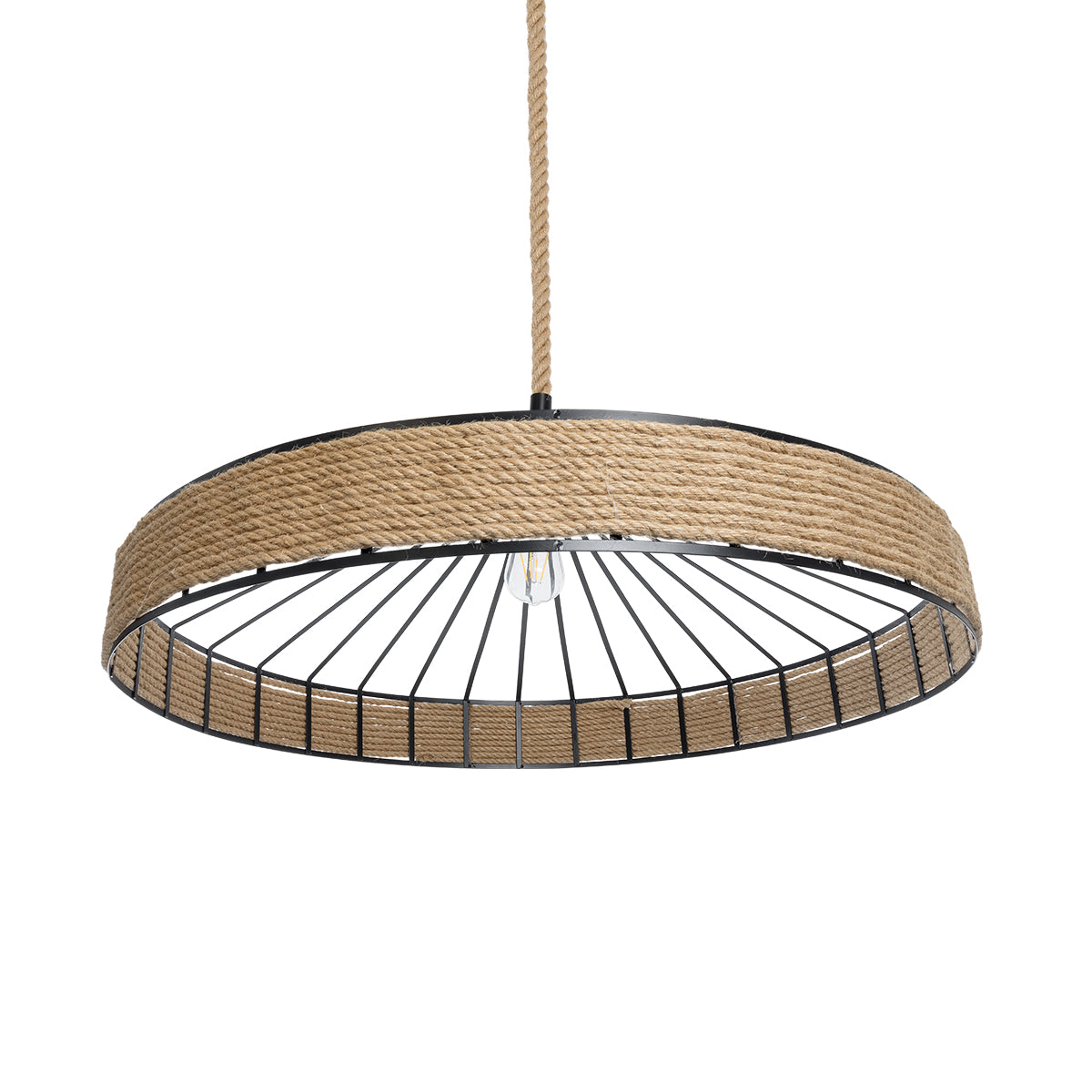 GLOBOSTAR® SAHARA 01416 Boho Κρεμαστό Φωτιστικό Οροφής με Ντουί 1 x E27 AC 220-240V IP20 - Μπεζ & Μαύρο - Μ80 x Π80 x Y25cm - ledmania.gr