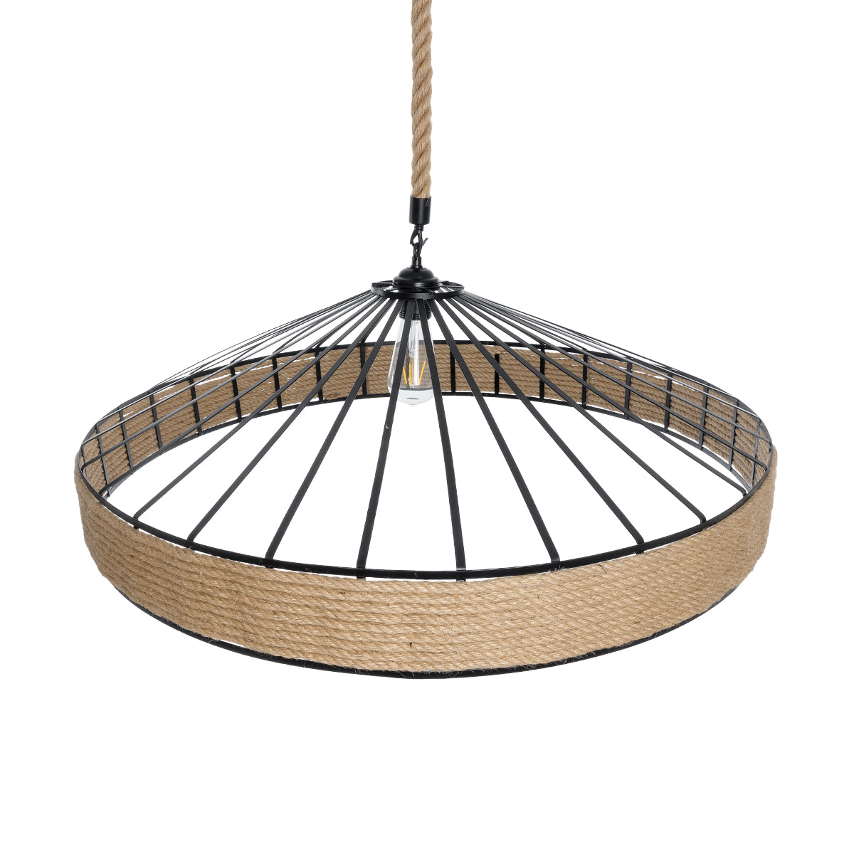 GLOBOSTAR® SAHARA 01416 Boho Κρεμαστό Φωτιστικό Οροφής με Ντουί 1 x E27 AC 220-240V IP20 - Μπεζ & Μαύρο - Μ80 x Π80 x Y25cm - ledmania.gr