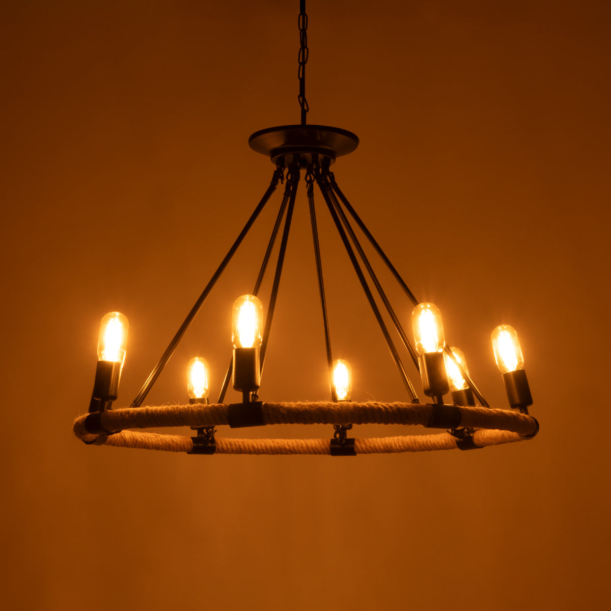 GLOBOSTAR® MILLBANK 01423 Vintage Κρεμαστό Φωτιστικό Οροφής με Ντουί 8 x E27 AC 220-240V IP20 - Μαύρο & Μπεζ - Μ80 x Π80 x Y54cm - ledmania.gr