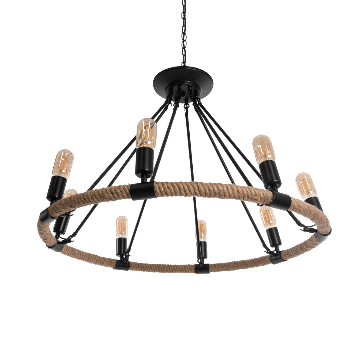 GLOBOSTAR® MILLBANK 01423 Vintage Κρεμαστό Φωτιστικό Οροφής με Ντουί 8 x E27 AC 220-240V IP20 - Μαύρο & Μπεζ - Μ80 x Π80 x Y54cm - ledmania.gr