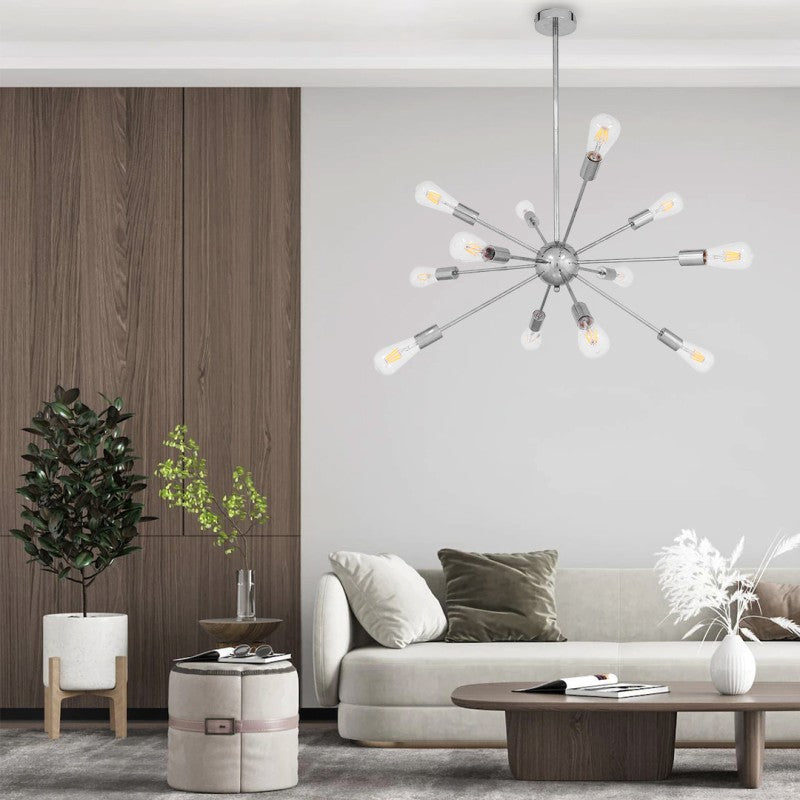 GloboStar® MILANO 01487 Μοντέρνο Φωτιστικό Οροφής Πλέγμα Πολύφωτο 12 x E27 IP20 Ασημί Μέταλλο - Μ80 x Π80 x Υ80cm - ledmania.gr