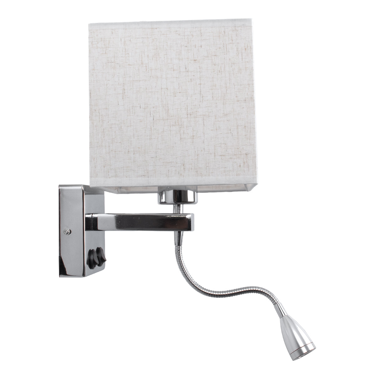 GloboStar® ELEGANT 01495 Μοντέρνο Επιτοίχιο Φωτιστικό Απλίκα με LED Βραχίονα Δίφωτο 1 x E27 IP20 Λευκό Ύφασμα με Ασημί Μέταλλο - Μ17 x Π21 x Υ43cm - ledmania.gr