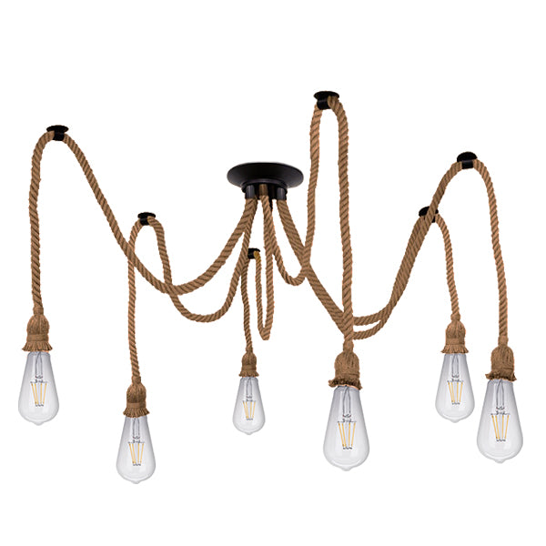 GloboStar® ATROX 01547 Vintage Φωτιστικό Ανάρτηση Πολύφωτο 6 x E27 IP20 Μπεζ Σχοινί 6 x 2 Μέτρα - ledmania.gr