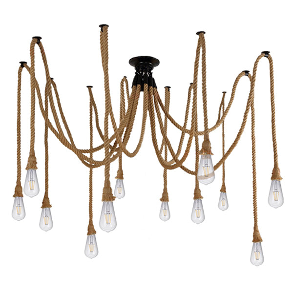 GloboStar® ATROX 01548 Vintage Φωτιστικό Ανάρτηση Πολύφωτο 12 x E27 IP20 Μπεζ Σχοινί 12 x 2 Μέτρα - ledmania.gr