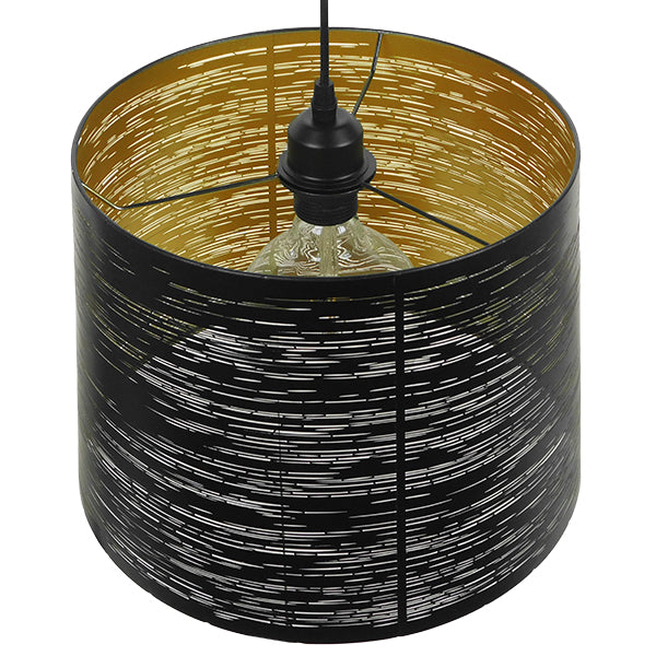 GloboStar® ACCADEMIA 01584 Μοντέρνο Industrial Κρεμαστό Φωτιστικό Οροφής Μονόφωτο 1 x E27 Μεταλλικό Μαύρο - Χρυσό Καμπάνα Φ35 x Υ25cm - ledmania.gr