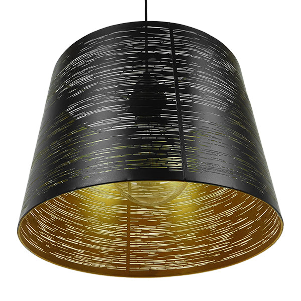 GloboStar® ACCADEMIA 01584 Μοντέρνο Industrial Κρεμαστό Φωτιστικό Οροφής Μονόφωτο 1 x E27 Μεταλλικό Μαύρο - Χρυσό Καμπάνα Φ35 x Υ25cm - ledmania.gr