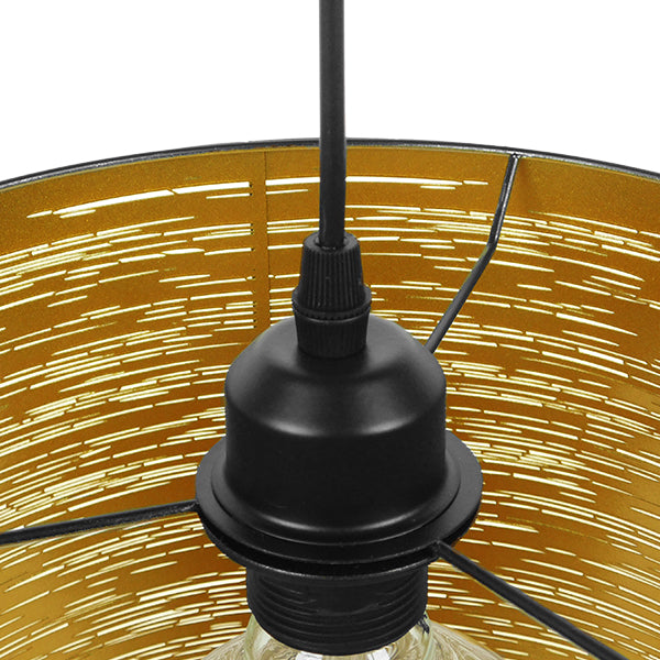 GloboStar® ACCADEMIA 01584 Μοντέρνο Industrial Κρεμαστό Φωτιστικό Οροφής Μονόφωτο 1 x E27 Μεταλλικό Μαύρο - Χρυσό Καμπάνα Φ35 x Υ25cm - ledmania.gr