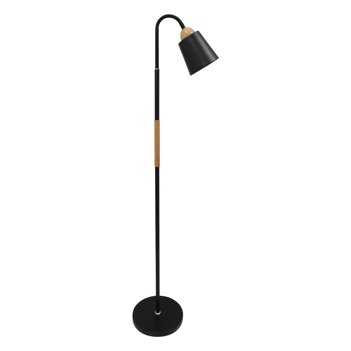 GloboStar® RIBBON 01585 Μοντέρνο Επιδαπέδιο Φωτιστικό Μονόφωτο 1 x E27 IP20 Μαύρο Μέταλλο με Μπεζ Ξύλο - Μ13 x Π13 x Υ164cm - ledmania.gr