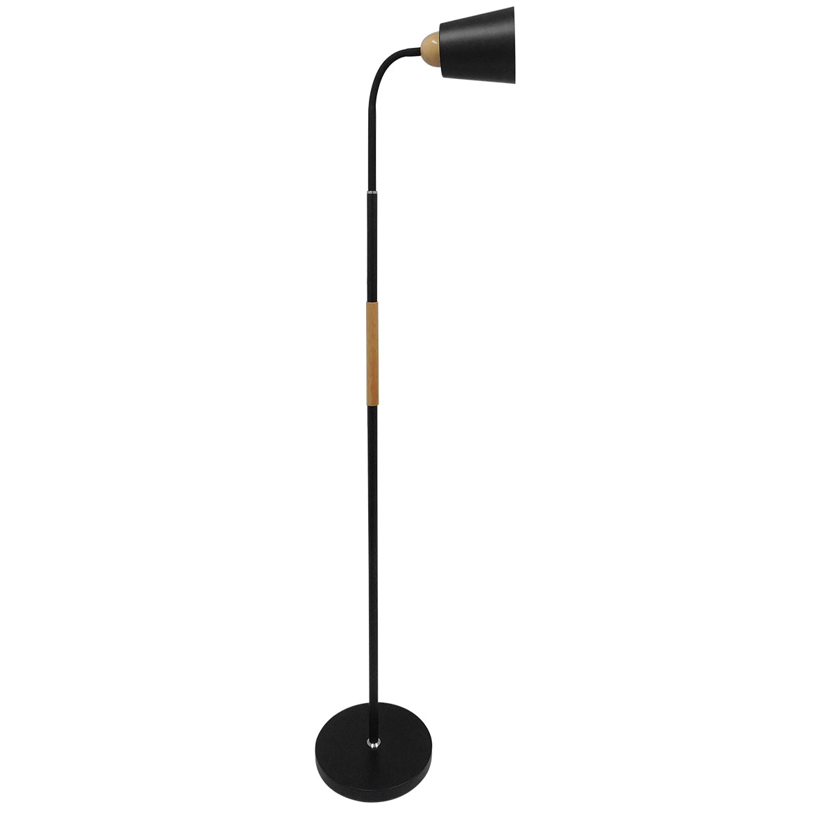 GloboStar® RIBBON 01585 Μοντέρνο Επιδαπέδιο Φωτιστικό Μονόφωτο 1 x E27 IP20 Μαύρο Μέταλλο με Μπεζ Ξύλο - Μ13 x Π13 x Υ164cm - ledmania.gr