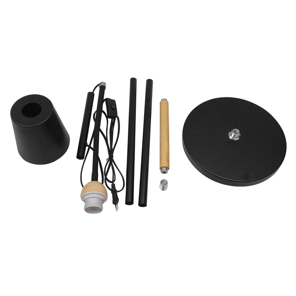GloboStar® RIBBON 01585 Μοντέρνο Επιδαπέδιο Φωτιστικό Μονόφωτο 1 x E27 IP20 Μαύρο Μέταλλο με Μπεζ Ξύλο - Μ13 x Π13 x Υ164cm - ledmania.gr
