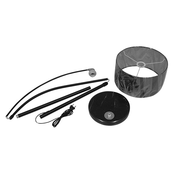 GloboStar® IMPERIAL 01587 Μοντέρνο Επιδαπέδιο Φωτιστικό Μονόφωτο 1 x E27 IP20 Μαύρο Μέταλλο, Μαύρο Ύφασμα με Μαύρο Μάρμαρο - Μ38 x Π38 x Υ172cm - ledmania.gr