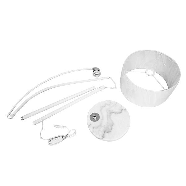 GloboStar® IMPERIAL 01588 Μοντέρνο Επιδαπέδιο Φωτιστικό Μονόφωτο 1 x E27 IP20 Λευκό Μέταλλο, Λευκό Ύφασμα με Γκρι Μάρμαρο - Μ34 x Π34 x Υ172cm - ledmania.gr