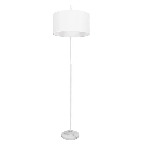 GloboStar® IMPERIAL 01588 Μοντέρνο Επιδαπέδιο Φωτιστικό Μονόφωτο 1 x E27 IP20 Λευκό Μέταλλο, Λευκό Ύφασμα με Γκρι Μάρμαρο - Μ34 x Π34 x Υ172cm - ledmania.gr
