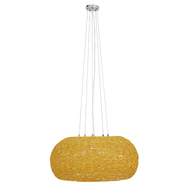 GloboStar® FIJI INCASS Vintage Κρεμαστό Φωτιστικό Οροφής Πολύφωτο 5 x E27 Μπέζ Rattan Φ60 x Υ29cm - ledmania.gr