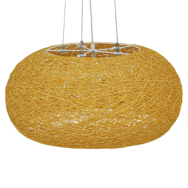 GloboStar® FIJI INCASS Vintage Κρεμαστό Φωτιστικό Οροφής Πολύφωτο 5 x E27 Μπέζ Rattan Φ60 x Υ29cm - ledmania.gr