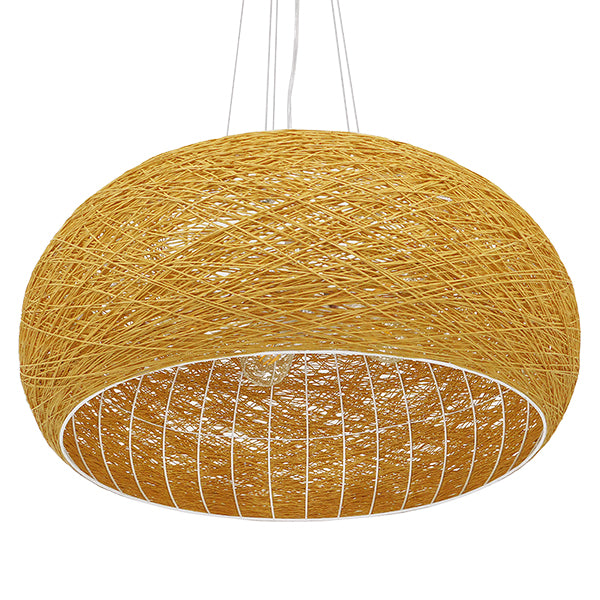 GloboStar® FIJI INCASS Vintage Κρεμαστό Φωτιστικό Οροφής Πολύφωτο 5 x E27 Μπέζ Rattan Φ60 x Υ29cm - ledmania.gr
