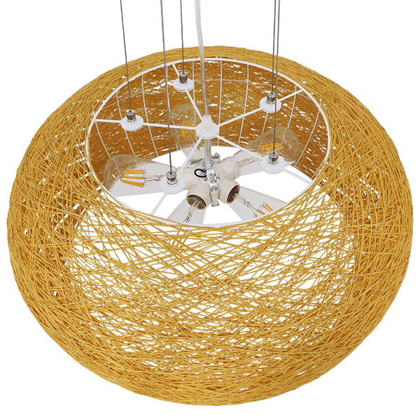 GloboStar® FIJI INCASS Vintage Κρεμαστό Φωτιστικό Οροφής Πολύφωτο 5 x E27 Μπέζ Rattan Φ60 x Υ29cm - ledmania.gr