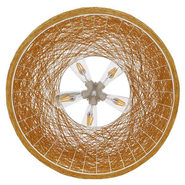 GloboStar® FIJI INCASS Vintage Κρεμαστό Φωτιστικό Οροφής Πολύφωτο 5 x E27 Μπέζ Rattan Φ60 x Υ29cm - ledmania.gr