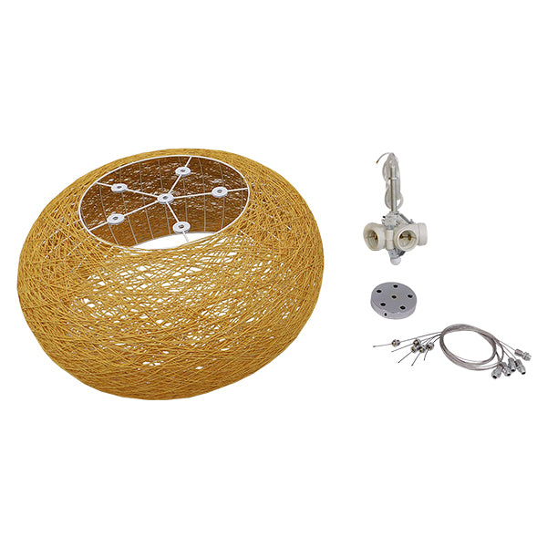 GloboStar® FIJI INCASS Vintage Κρεμαστό Φωτιστικό Οροφής Πολύφωτο 5 x E27 Μπέζ Rattan Φ60 x Υ29cm - ledmania.gr