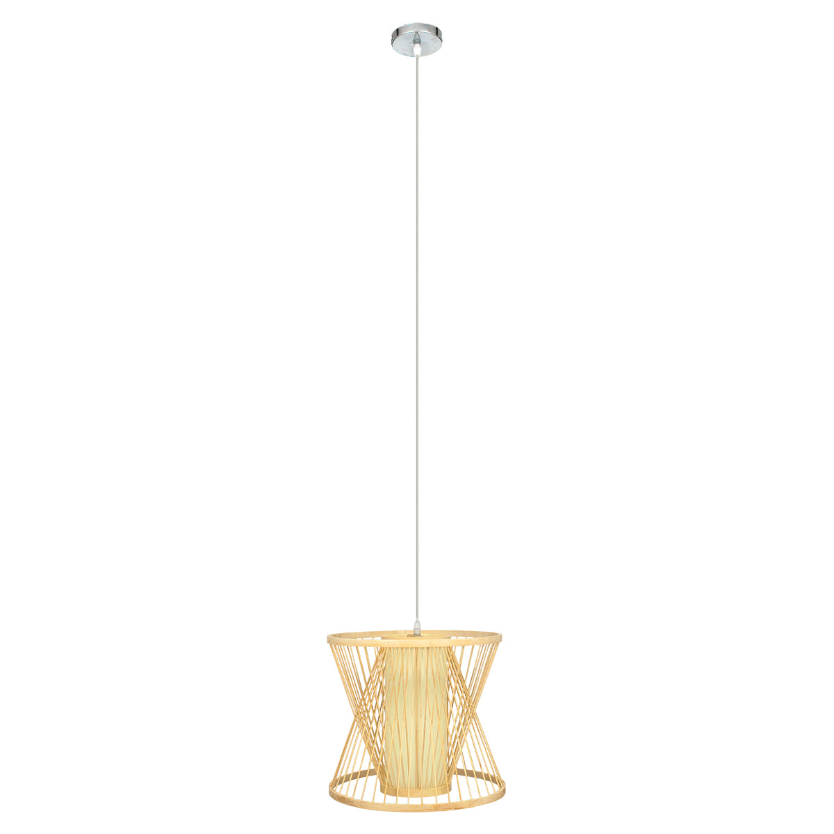 GloboStar® HIBISCUS 01632 Boho Κρεμαστό Φωτιστικό Οροφής Μονόφωτο 1 x E27 Μπεζ Ξύλινο Μπαμπού Φ35 x Y32cm - ledmania.gr