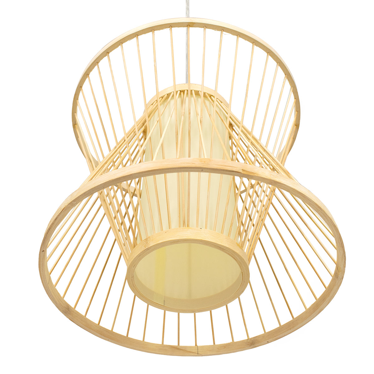 GloboStar® HIBISCUS 01632 Boho Κρεμαστό Φωτιστικό Οροφής Μονόφωτο 1 x E27 Μπεζ Ξύλινο Μπαμπού Φ35 x Y32cm - ledmania.gr