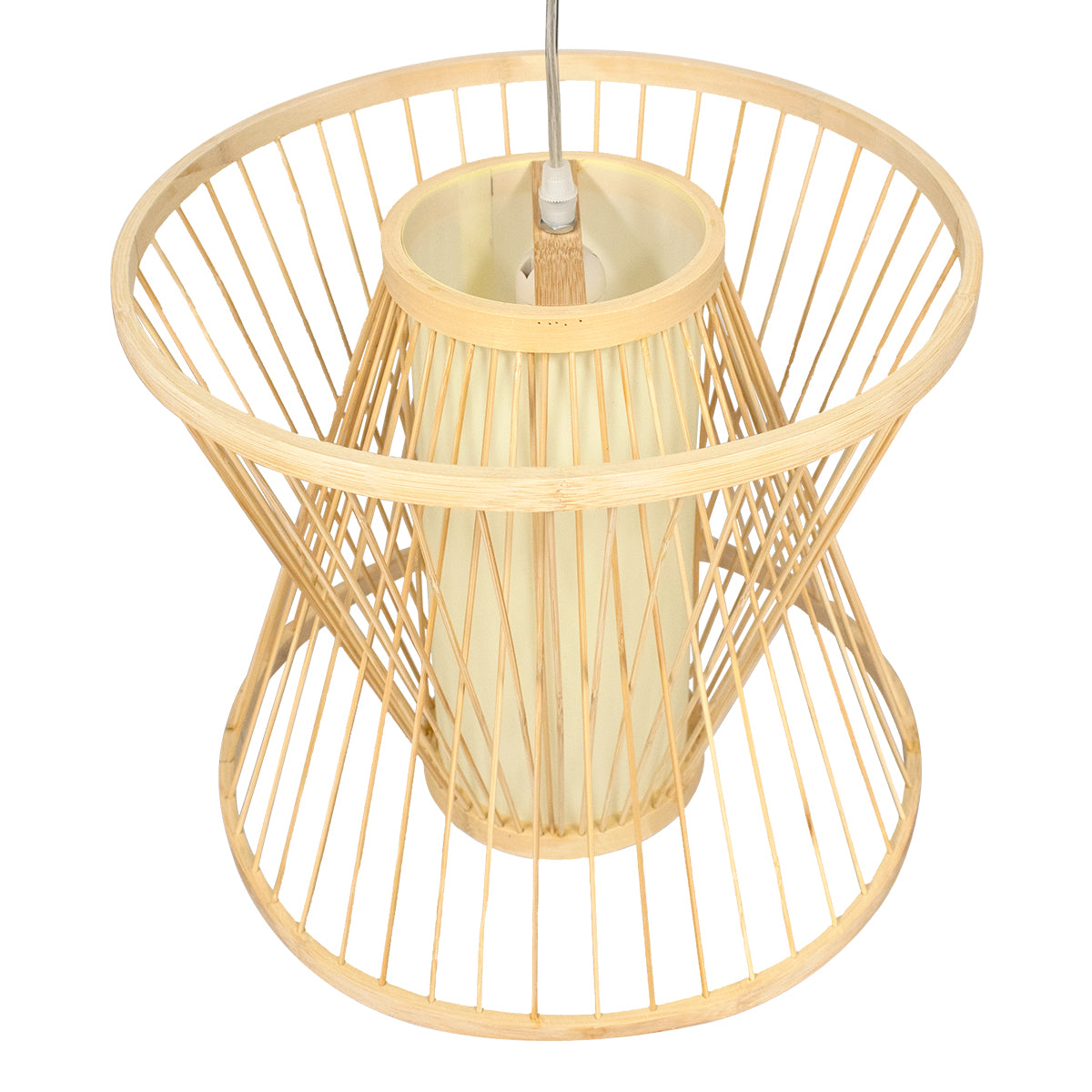 GloboStar® HIBISCUS 01632 Boho Κρεμαστό Φωτιστικό Οροφής Μονόφωτο 1 x E27 Μπεζ Ξύλινο Μπαμπού Φ35 x Y32cm - ledmania.gr