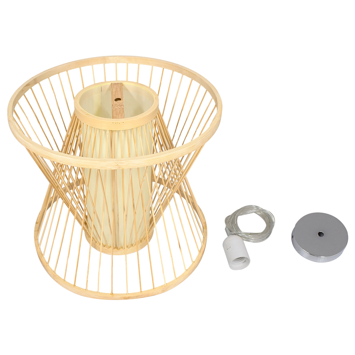 GloboStar® HIBISCUS 01632 Boho Κρεμαστό Φωτιστικό Οροφής Μονόφωτο 1 x E27 Μπεζ Ξύλινο Μπαμπού Φ35 x Y32cm - ledmania.gr
