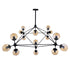 GloboStar® SENTINEL 01637 Μοντέρνο Φωτιστικό Οροφής Πλέγμα Πολύφωτο 15 x E27 IP20 Μαύρο Μέταλλο με μελί Γυαλί - Μ150 x Π150 x Υ115cm - ledmania.gr