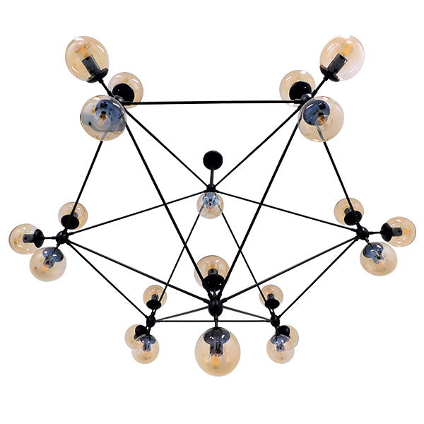 GloboStar® SENTINEL 01638 Μοντέρνο Φωτιστικό Οροφής Πλέγμα Πολύφωτο 21 x E27 IP20 Μαύρο Μέταλλο με μελί Γυαλί - Μ170 x Π170 x Υ136cm - ledmania.gr