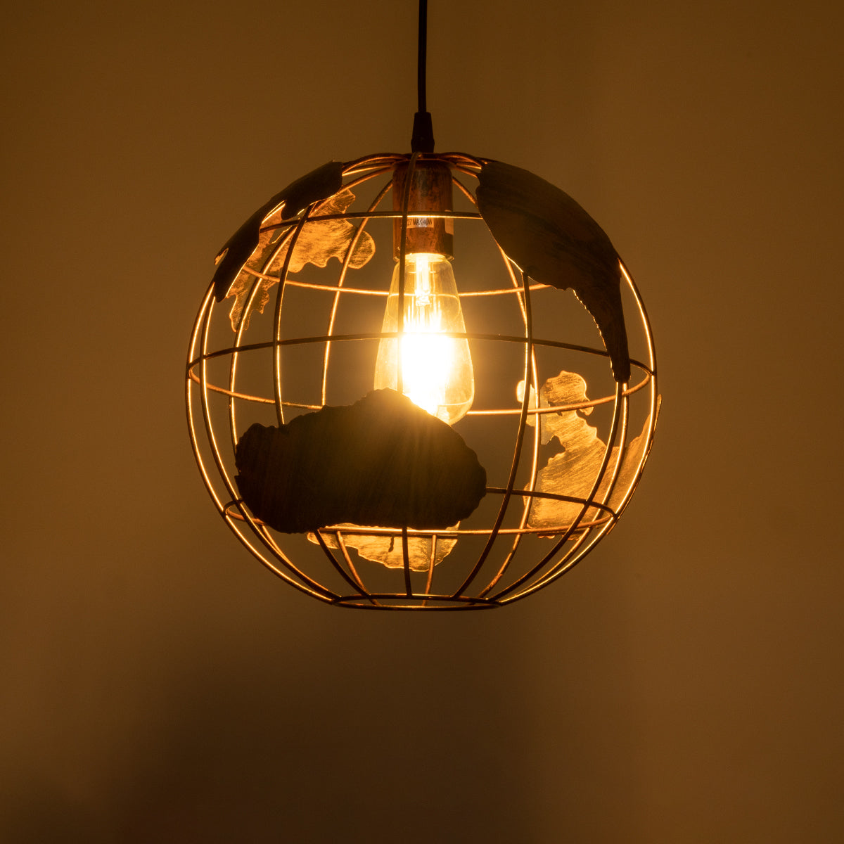 GloboStar® EARTH 01662 Vintage Industrial Κρεμαστό Φωτιστικό Οροφής Μονόφωτο 1 x E27 AC220-240V IP20 - Φ30 x Υ30cm - Καφέ Σκουριά Μεταλλικό Πλέγμα - ledmania.gr