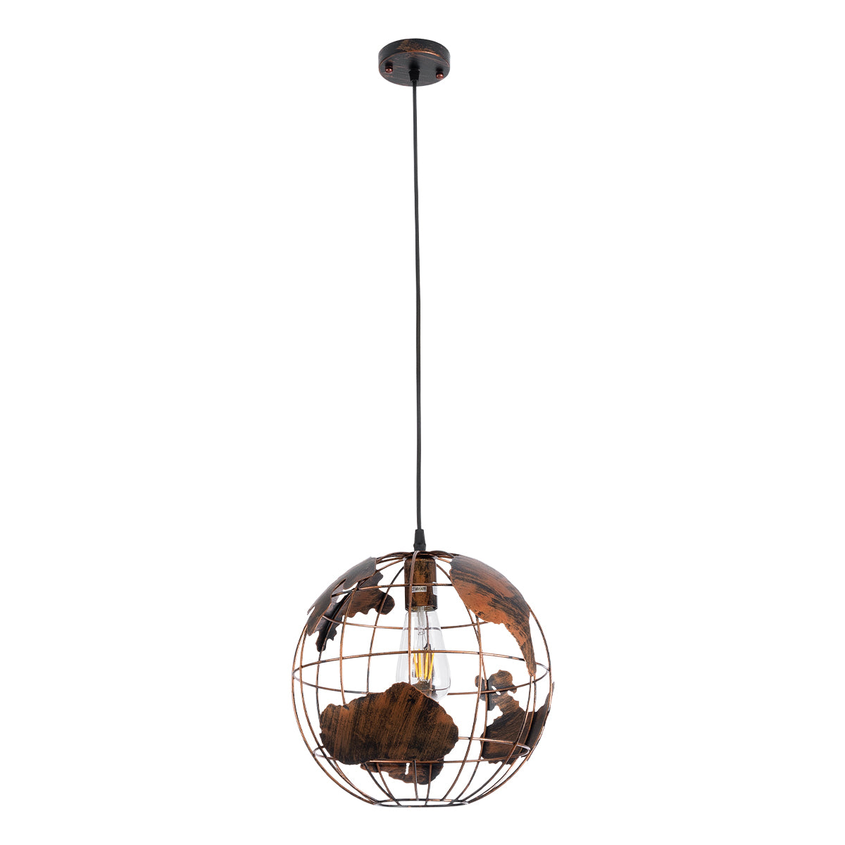 GloboStar® EARTH 01662 Vintage Industrial Κρεμαστό Φωτιστικό Οροφής Μονόφωτο 1 x E27 AC220-240V IP20 - Φ30 x Υ30cm - Καφέ Σκουριά Μεταλλικό Πλέγμα - ledmania.gr