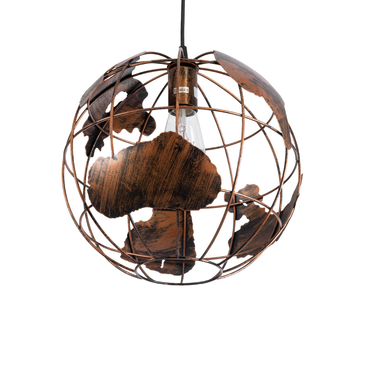 GloboStar® EARTH 01662 Vintage Industrial Κρεμαστό Φωτιστικό Οροφής Μονόφωτο 1 x E27 AC220-240V IP20 - Φ30 x Υ30cm - Καφέ Σκουριά Μεταλλικό Πλέγμα - ledmania.gr