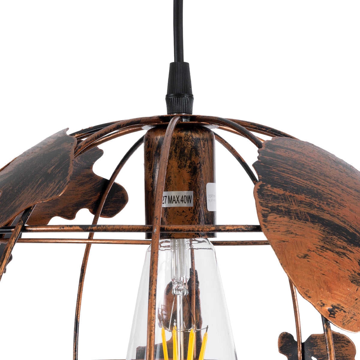 GloboStar® EARTH 01662 Vintage Industrial Κρεμαστό Φωτιστικό Οροφής Μονόφωτο 1 x E27 AC220-240V IP20 - Φ30 x Υ30cm - Καφέ Σκουριά Μεταλλικό Πλέγμα - ledmania.gr