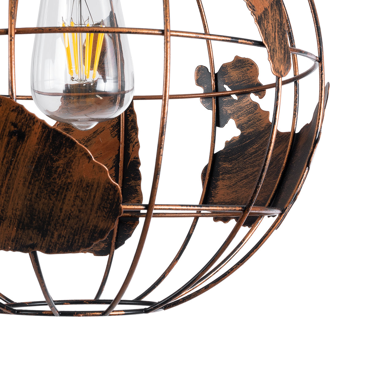 GloboStar® EARTH 01662 Vintage Industrial Κρεμαστό Φωτιστικό Οροφής Μονόφωτο 1 x E27 AC220-240V IP20 - Φ30 x Υ30cm - Καφέ Σκουριά Μεταλλικό Πλέγμα - ledmania.gr